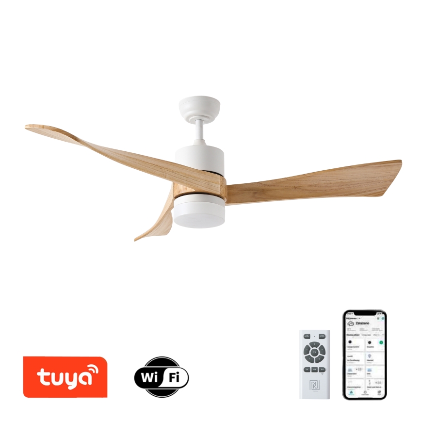 ZEVENTI - NATURITO LED Ceiling Fan LED/18W/230V 3000/4000/6000K Tuya Wi‑Fi White/Oak + Remote Control
