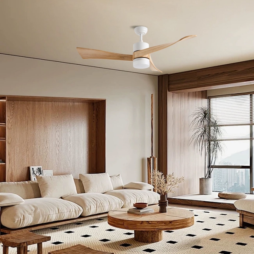 ZEVENTI - NATURITO LED Ceiling Fan LED/18W/230V 3000/4000/6000K Tuya Wi‑Fi White/Oak + Remote Control