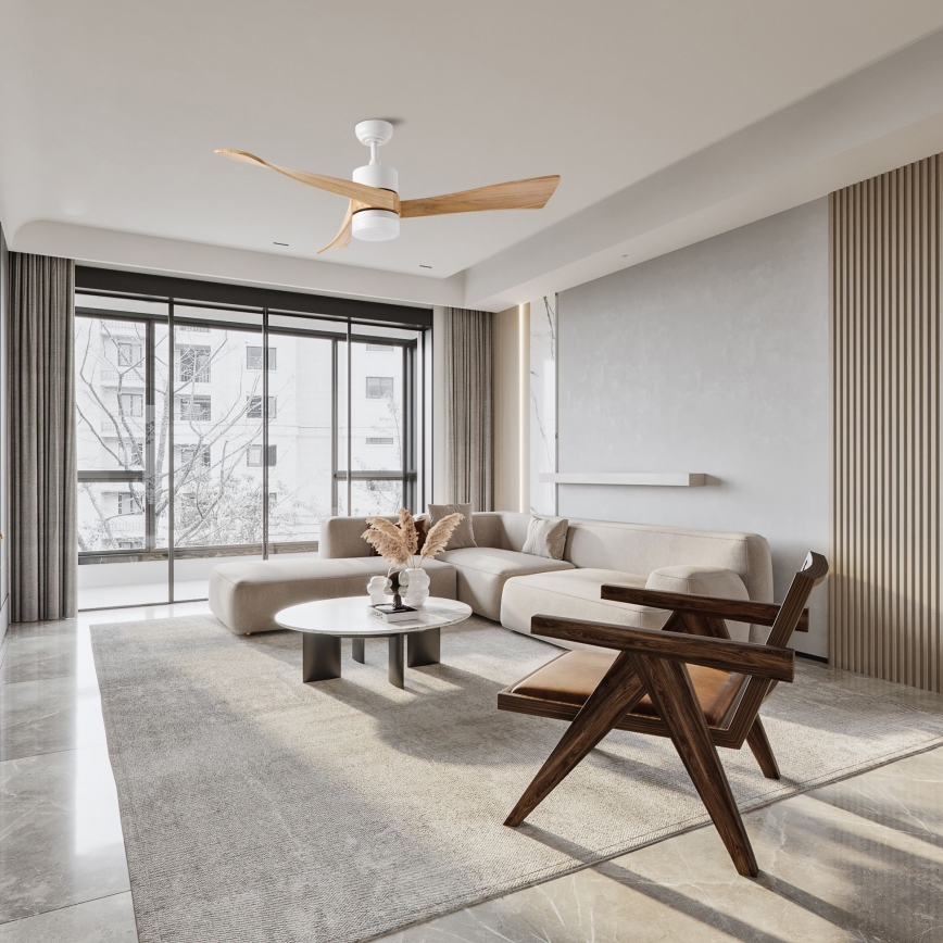 ZEVENTI - NATURITO LED Ceiling Fan LED/18W/230V 3000/4000/6000K Tuya Wi‑Fi White/Oak + Remote Control