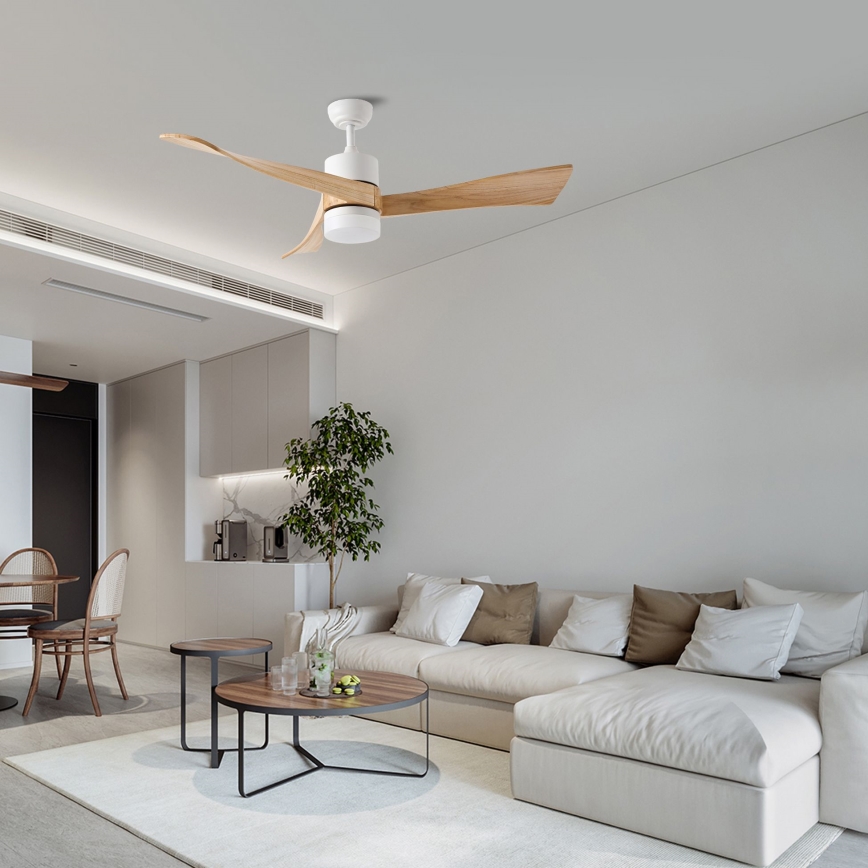 ZEVENTI - NATURITO LED Ceiling Fan LED/18W/230V 3000/4000/6000K Tuya Wi‑Fi White/Oak + Remote Control