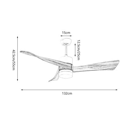 ZEVENTI - NATURITO LED Ceiling Fan LED/18W/230V 3000/4000/6000K Tuya Wi‑Fi White/Oak + Remote Control