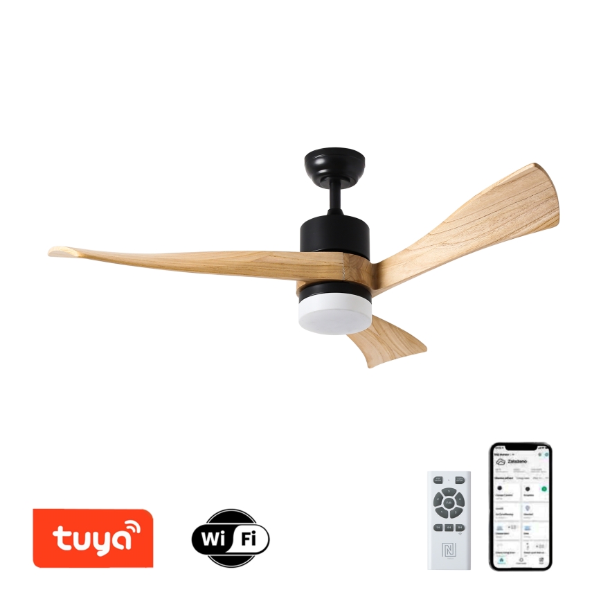 ZEVENTI - LED Ceiling fan NATURITO LED/18W/230V 3000-6000K Wi-Fi Tuya black/oak + remote control