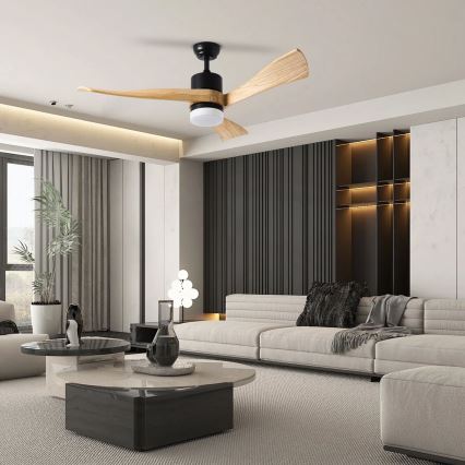 ZEVENTI - LED Ceiling fan NATURITO LED/18W/230V 3000-6000K Wi-Fi Tuya black/oak + remote control