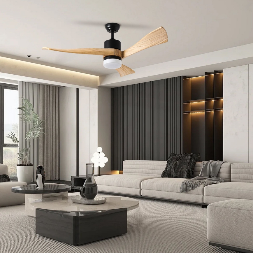 ZEVENTI - LED Ceiling fan NATURITO LED/18W/230V 3000-6000K Wi-Fi Tuya black/oak + remote control