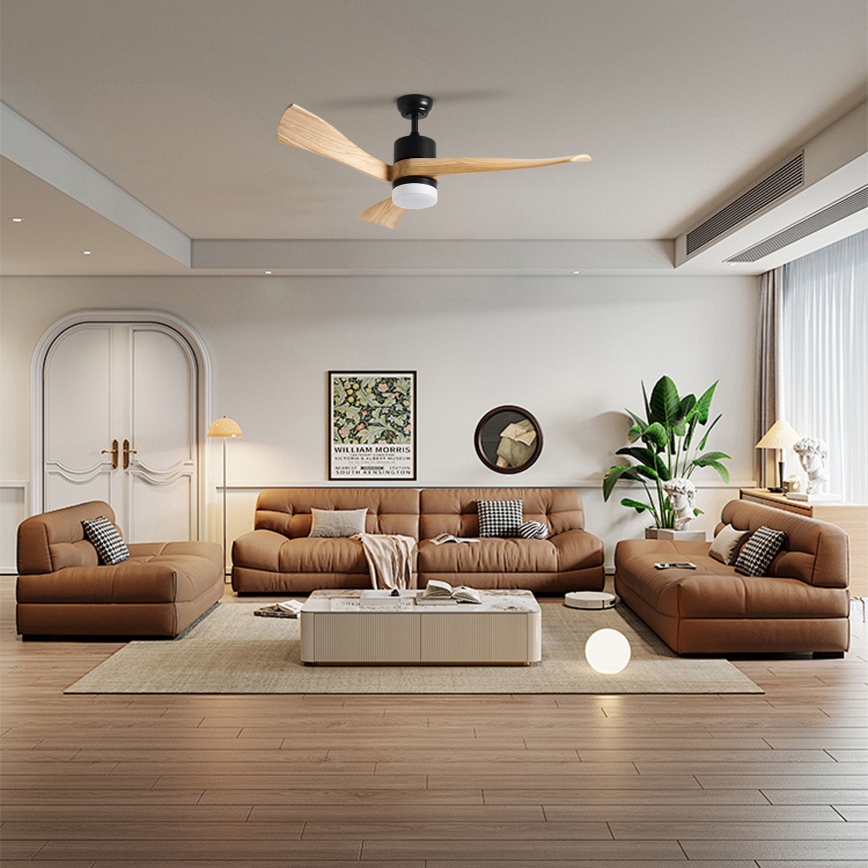 ZEVENTI - LED Ceiling fan NATURITO LED/18W/230V 3000-6000K Wi-Fi Tuya black/oak + remote control