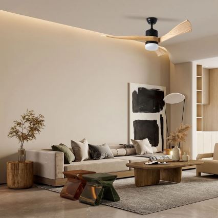 ZEVENTI - LED Ceiling fan NATURITO LED/18W/230V 3000-6000K Wi-Fi Tuya black/oak + remote control