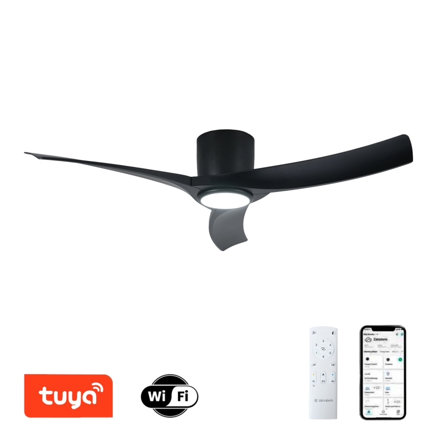 ZEVENTI - ORBITO Dimmable LED Ceiling Fan LED/24W/230V 3000/4000/6000K Wi-Fi Tuya Black + Remote Control