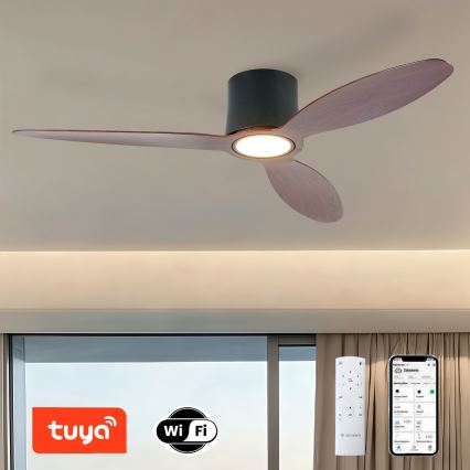 ZEVENTI - Dimmable LED Ceiling Fan VENTORA LED/24W/230V 3000/4000/6000K Tuya Wi‑Fi Black/Walnut + Remote Control