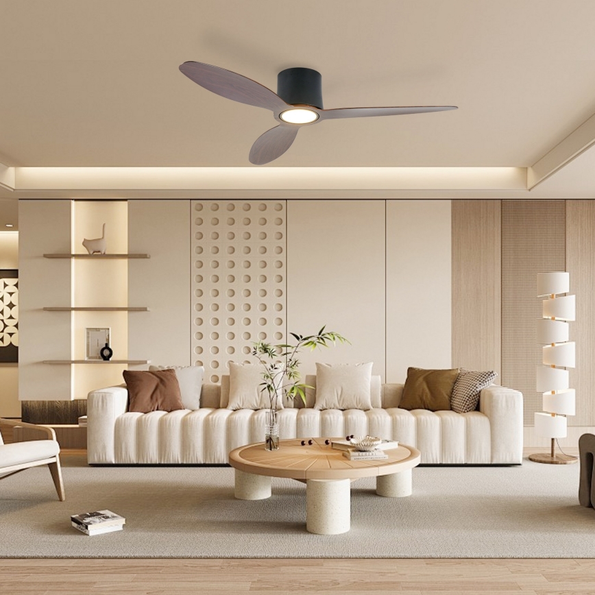 ZEVENTI - Dimmable LED Ceiling Fan VENTORA LED/24W/230V 3000/4000/6000K Tuya Wi‑Fi Black/Walnut + Remote Control
