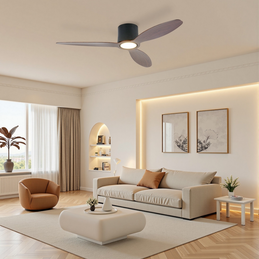 ZEVENTI - Dimmable LED Ceiling Fan VENTORA LED/24W/230V 3000/4000/6000K Tuya Wi‑Fi Black/Walnut + Remote Control