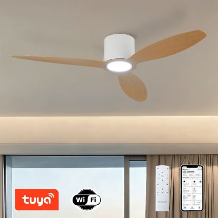 ZEVENTI - LED Dimmable Ceiling Fan VENTORA LED/24W/230V 3000/4000/6000K Wi-Fi Tuya white/oak + remote control
