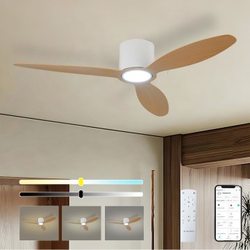 ZEVENTI - LED Dimmable Ceiling Fan VENTORA LED/24W/230V 3000/4000/6000K Wi-Fi Tuya white/oak + remote control