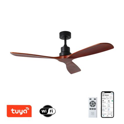 ZEVENTI - LIONI Tuya Wi‑Fi Ceiling Fan Black/Oak + Remote Control