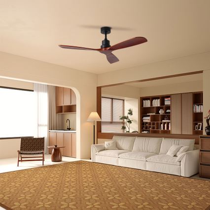 ZEVENTI - LIONI Tuya Wi‑Fi Ceiling Fan Black/Oak + Remote Control