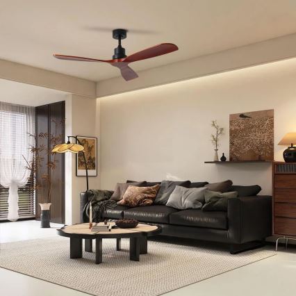 ZEVENTI - LIONI Tuya Wi‑Fi Ceiling Fan Black/Oak + Remote Control