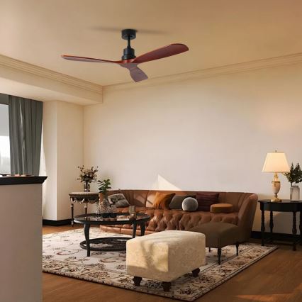 ZEVENTI - LIONI Tuya Wi‑Fi Ceiling Fan Black/Oak + Remote Control