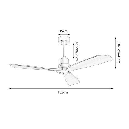 ZEVENTI - LIONI Tuya Wi‑Fi Ceiling Fan Black/Oak + Remote Control