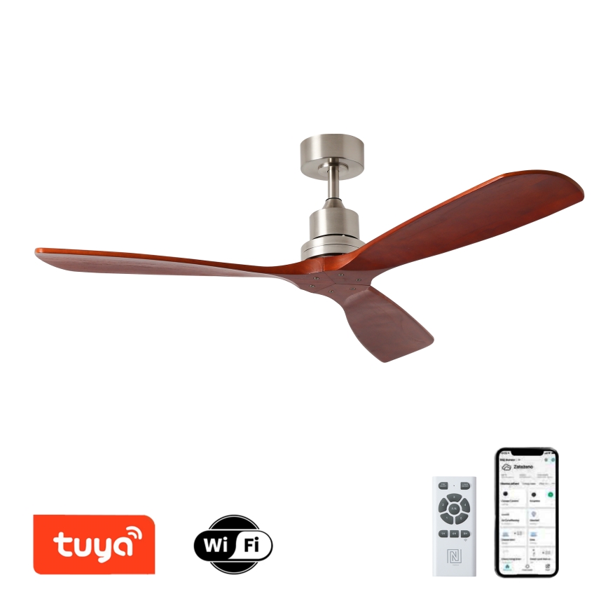 ZEVENTI - LIONI Ceiling Fan with Tuya Wi-Fi, Matte Chrome/Oak + Remote Control
