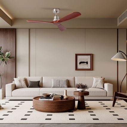 ZEVENTI - LIONI Ceiling Fan with Tuya Wi-Fi, Matte Chrome/Oak + Remote Control
