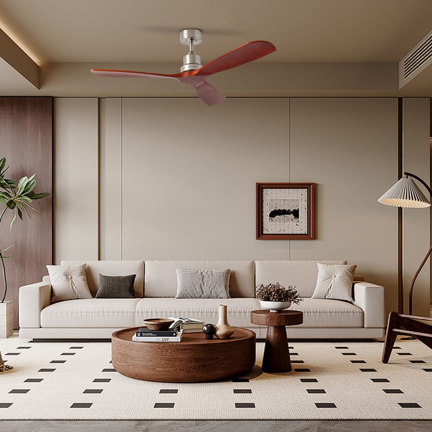 ZEVENTI - LIONI Ceiling Fan with Tuya Wi-Fi, Matte Chrome/Oak + Remote Control