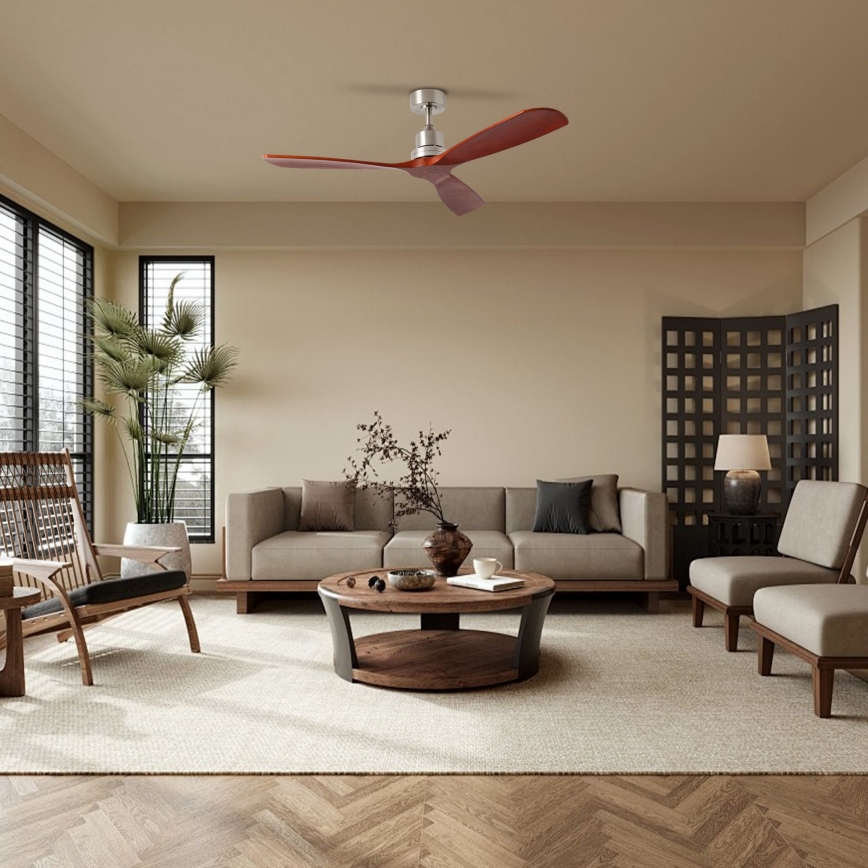 ZEVENTI - LIONI Ceiling Fan with Tuya Wi-Fi, Matte Chrome/Oak + Remote Control