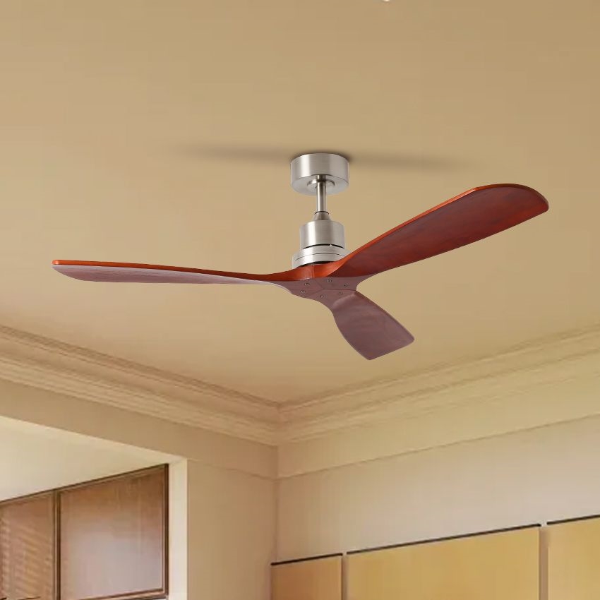 ZEVENTI - LIONI Ceiling Fan with Tuya Wi-Fi, Matte Chrome/Oak + Remote Control