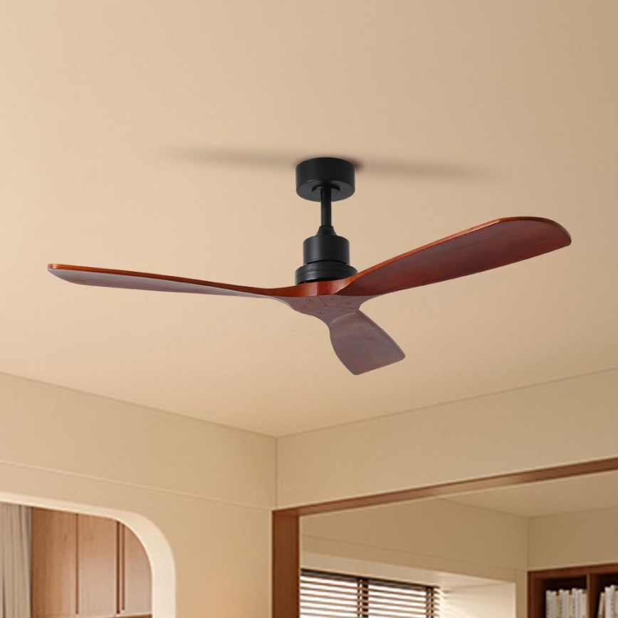 ZEVENTI - LIONI Tuya Wi‑Fi Ceiling Fan Black/Oak + Remote Control