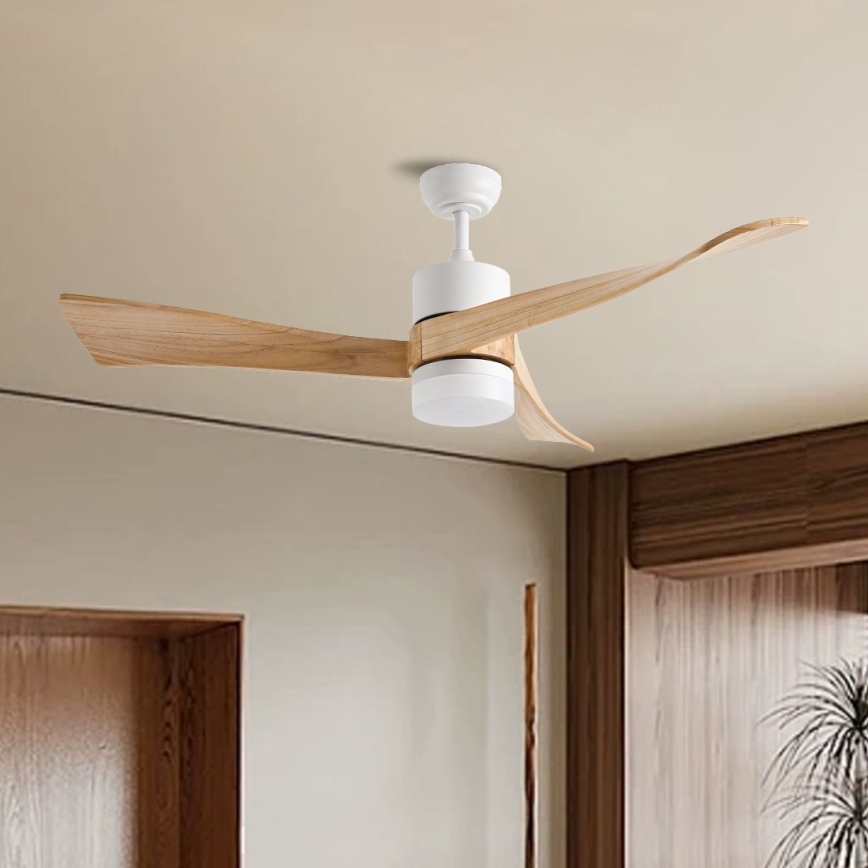 ZEVENTI - NATURITO LED Ceiling Fan LED/18W/230V 3000/4000/6000K Tuya Wi‑Fi White/Oak + Remote Control