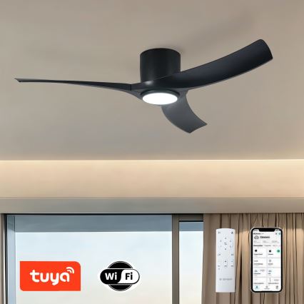 ZEVENTI - ORBITO Dimmable LED Ceiling Fan LED/24W/230V 3000/4000/6000K Wi-Fi Tuya, Black + Remote Control