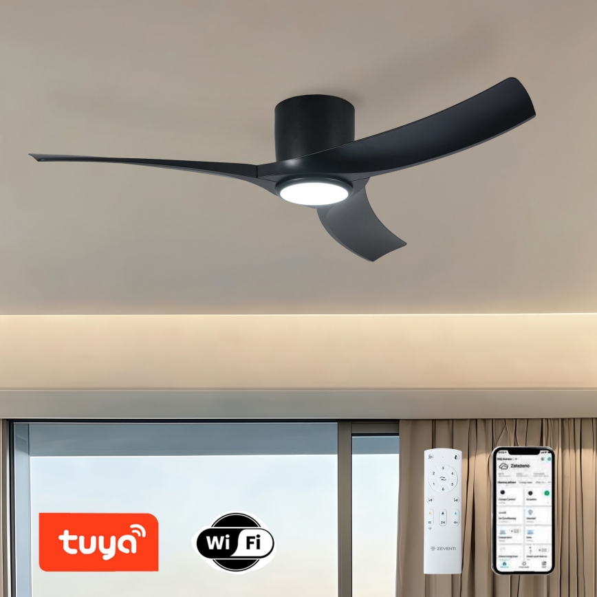 ZEVENTI - ORBITO Dimmable LED Ceiling Fan LED/24W/230V 3000/4000/6000K Wi-Fi Tuya, Black + Remote Control