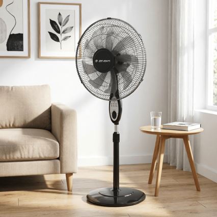 ZEVENTI - FLOW Pedestal Fan 55W/230V 130 cm Black + Remote Control