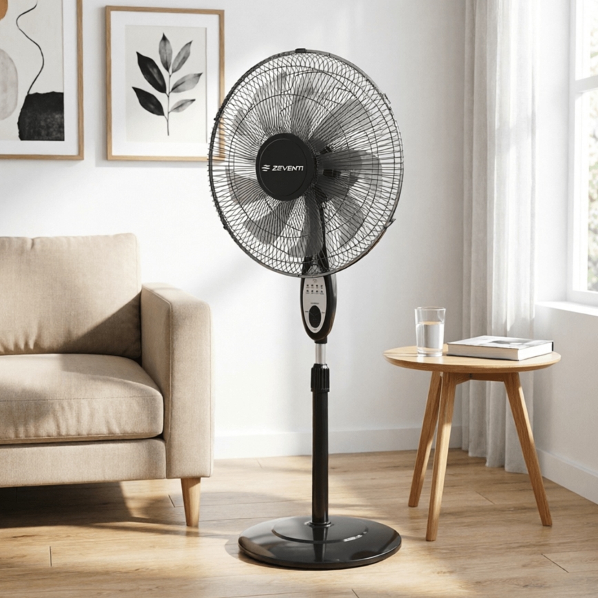 ZEVENTI - FLOW Pedestal Fan 55W/230V 130 cm Black + Remote Control