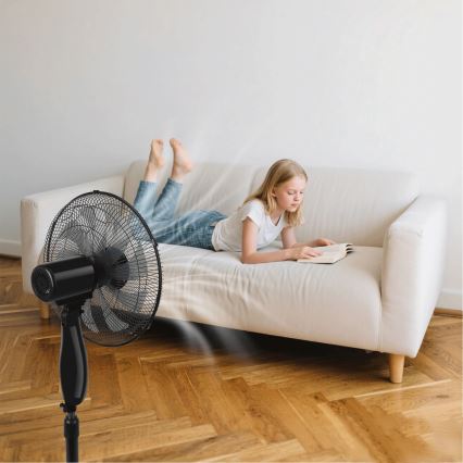 ZEVENTI - FLOW Pedestal Fan 55W/230V 130 cm Black + Remote Control