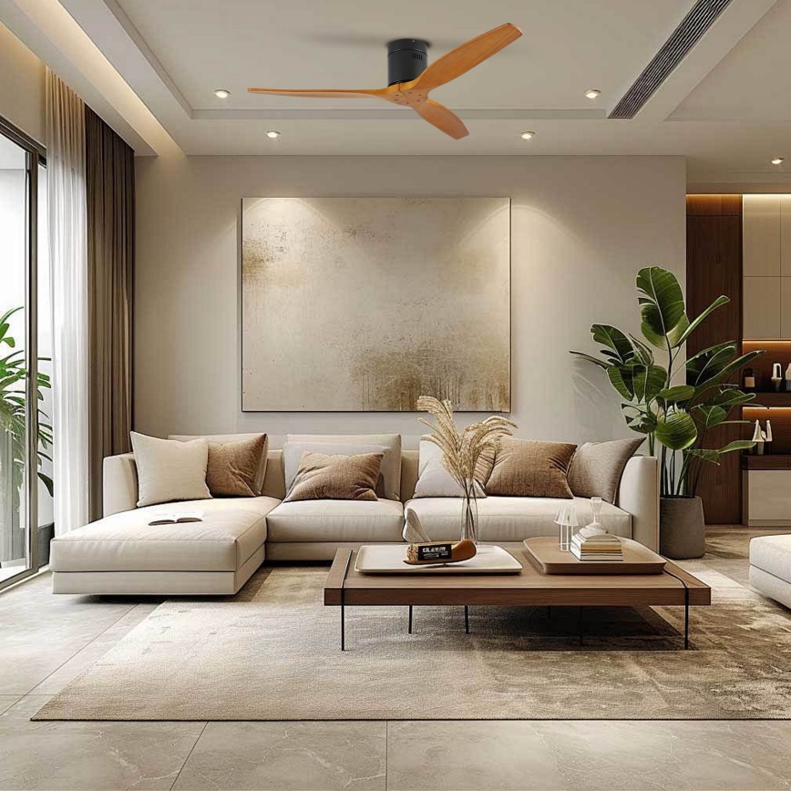 ZEVENTI - SPELLO Tuya Wi-Fi Ceiling Fan Black/Oak + Remote Control