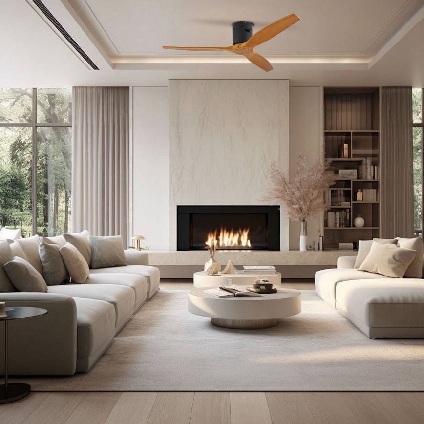 ZEVENTI - SPELLO Tuya Wi-Fi Ceiling Fan Black/Oak + Remote Control