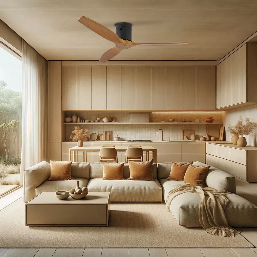 ZEVENTI - SPELLO Tuya Wi-Fi Ceiling Fan Black/Oak + Remote Control