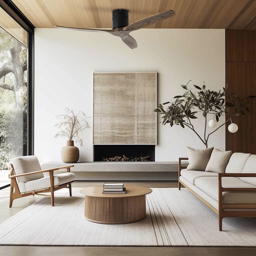 ZEVENTI - SPELLO Ceiling Fan Tuya Wi-Fi Black/Oak + Remote Control