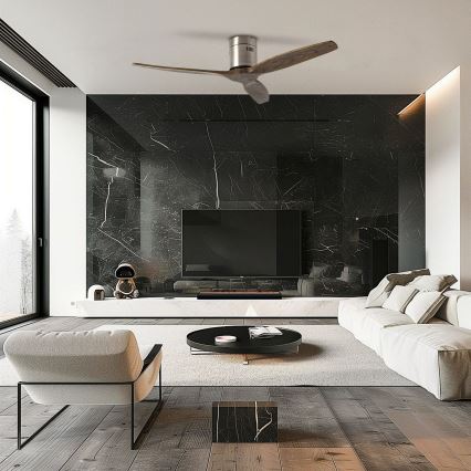 ZEVENTI - SPELLO Tuya Wi-Fi Ceiling Fan, Matte Chrome/Oak + Remote Control