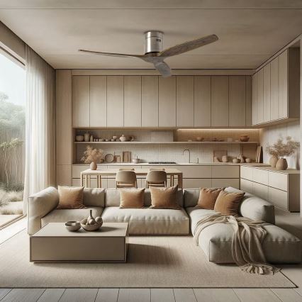 ZEVENTI - SPELLO Tuya Wi-Fi Ceiling Fan, Matte Chrome/Oak + Remote Control