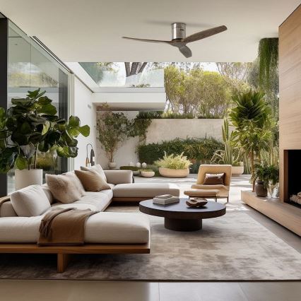 ZEVENTI - SPELLO Tuya Wi-Fi Ceiling Fan, Matte Chrome/Oak + Remote Control