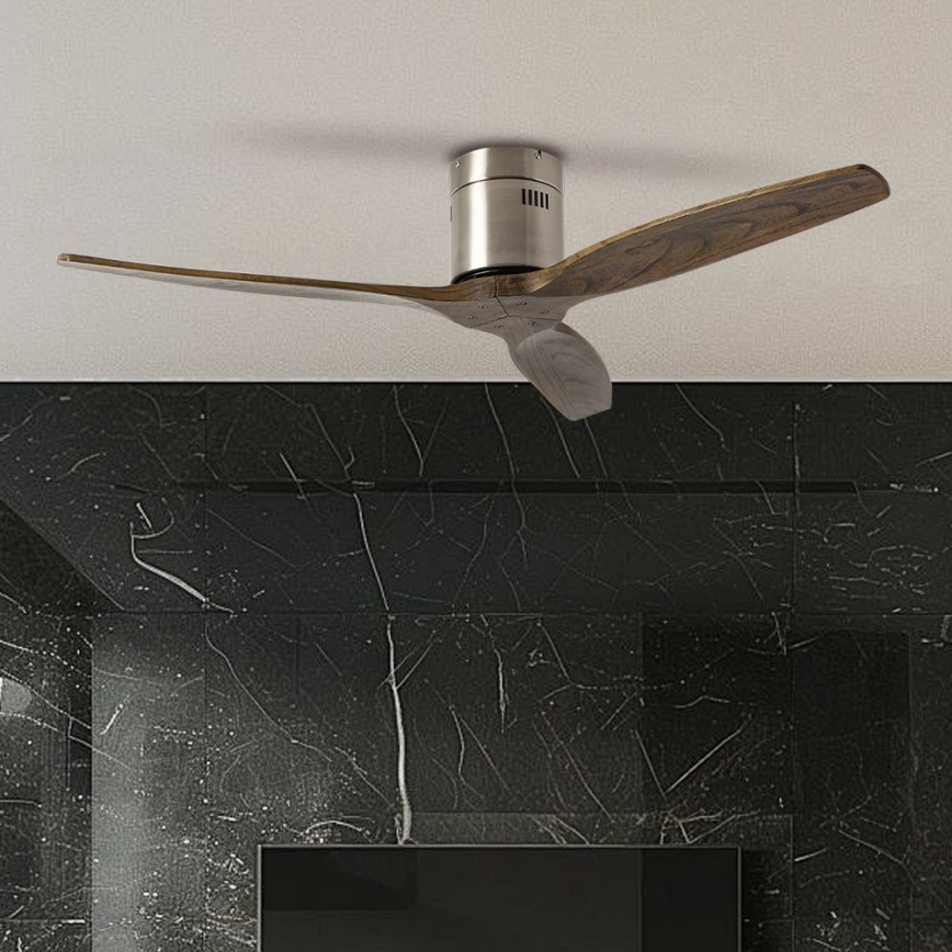 ZEVENTI - SPELLO Tuya Wi-Fi Ceiling Fan, Matte Chrome/Oak + Remote Control