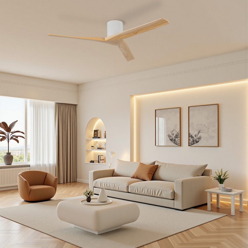 ZEVENTI - VELLON Ceiling Fan Wi-Fi Tuya White/Paulownia + Remote Control