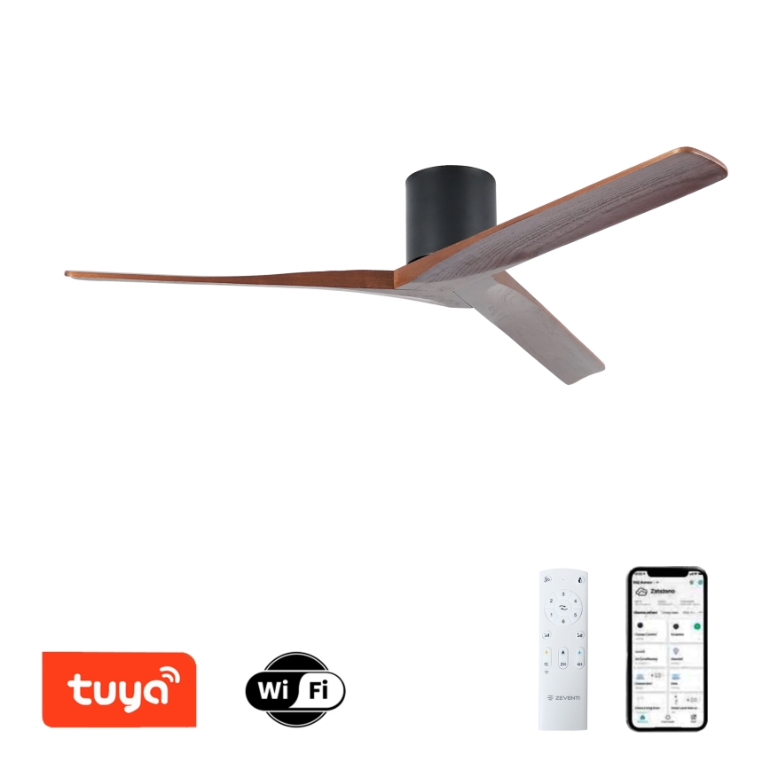 ZEVENTI - VELLON Ceiling Fan with Tuya Wi‑Fi, Black/Walnut + Remote Control