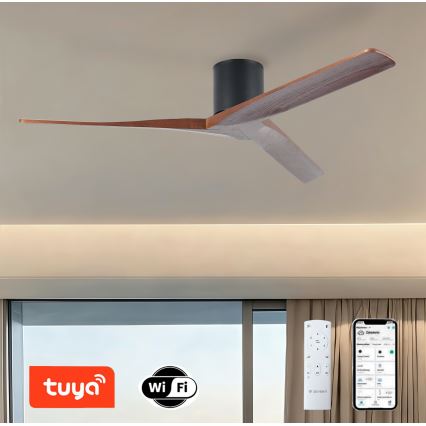 ZEVENTI - VELLON Ceiling Fan with Tuya Wi‑Fi, Black/Walnut + Remote Control
