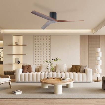 ZEVENTI - VELLON Ceiling Fan with Tuya Wi‑Fi, Black/Walnut + Remote Control