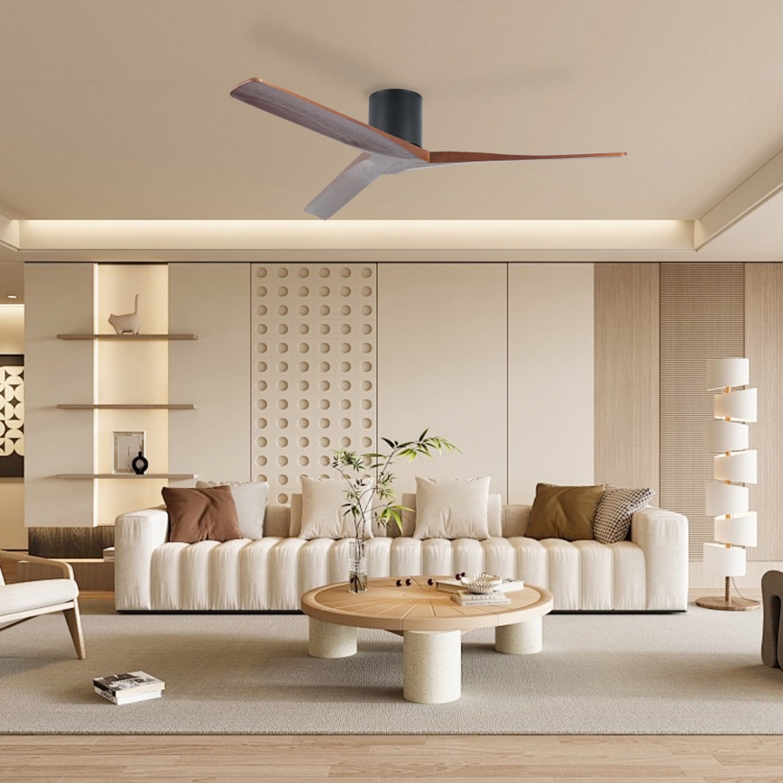 ZEVENTI - VELLON Ceiling Fan with Tuya Wi‑Fi, Black/Walnut + Remote Control