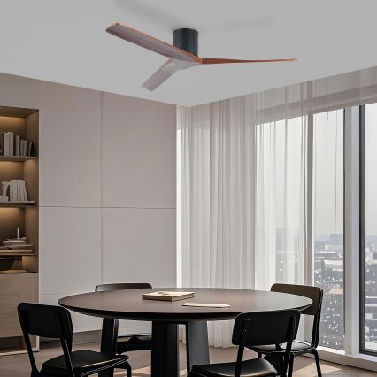 ZEVENTI - VELLON Ceiling Fan with Tuya Wi‑Fi, Black/Walnut + Remote Control