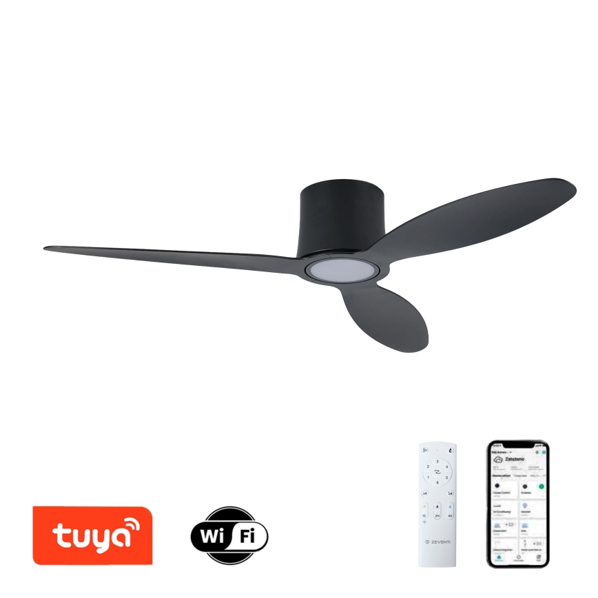 ZEVENTI - VENTORA LED Dimmable Ceiling Fan LED/24W/230V 3000/4000/6000K Tuya Wi-Fi, Black + Remote Control