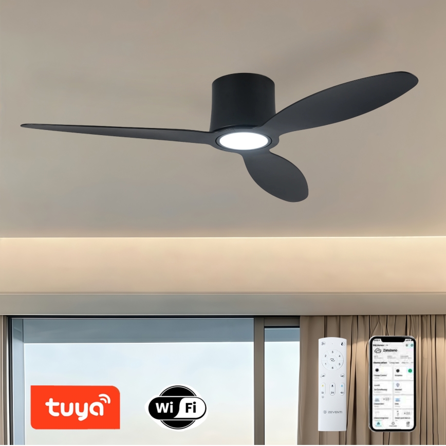 ZEVENTI - VENTORA LED Dimmable Ceiling Fan LED/24W/230V 3000/4000/6000K Tuya Wi-Fi, Black + Remote Control