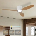 ZEVENTI - VENTORA LED Dimmable Ceiling Fan 24W/230V 3000/4000/6000K Tuya Wi‑Fi White/Oak + Remote Control